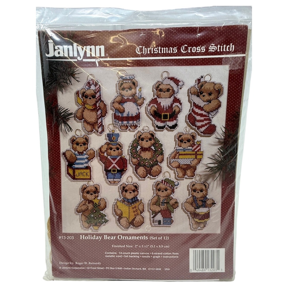 Janlynn Christmas Cross Stitch Holiday Bear Ornaments Plastic Canvas Kit 13-203
